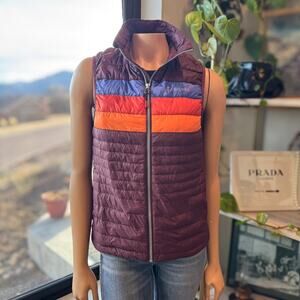Cotopaxi Women's XS Fuego Down Vest Wine Stripes Lightweight Puffer 2022
